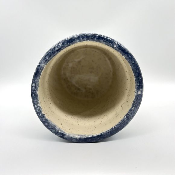 Glazed 5” Crock Small Pot Stoneware Pottery Speckled with Blue Hearts Unmarked - Picture 13 of 13